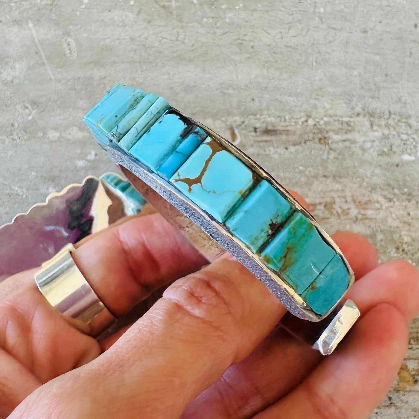 Navajo Lester James Sterling Silver & Multi Turquoise Stacker Cuff