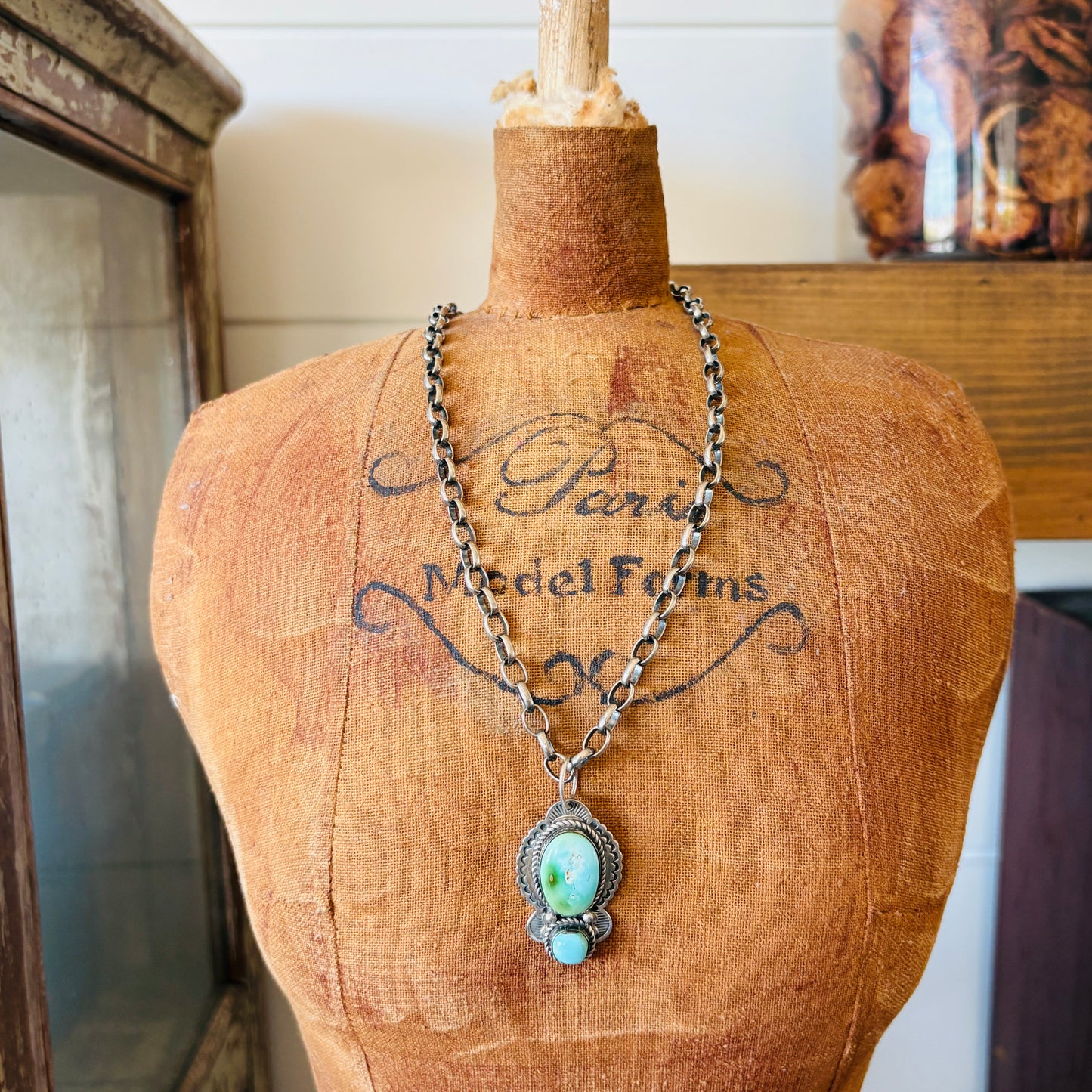 Navajo Bryant Martinez Sterling Silver & Sonoran Turquoise Pendant