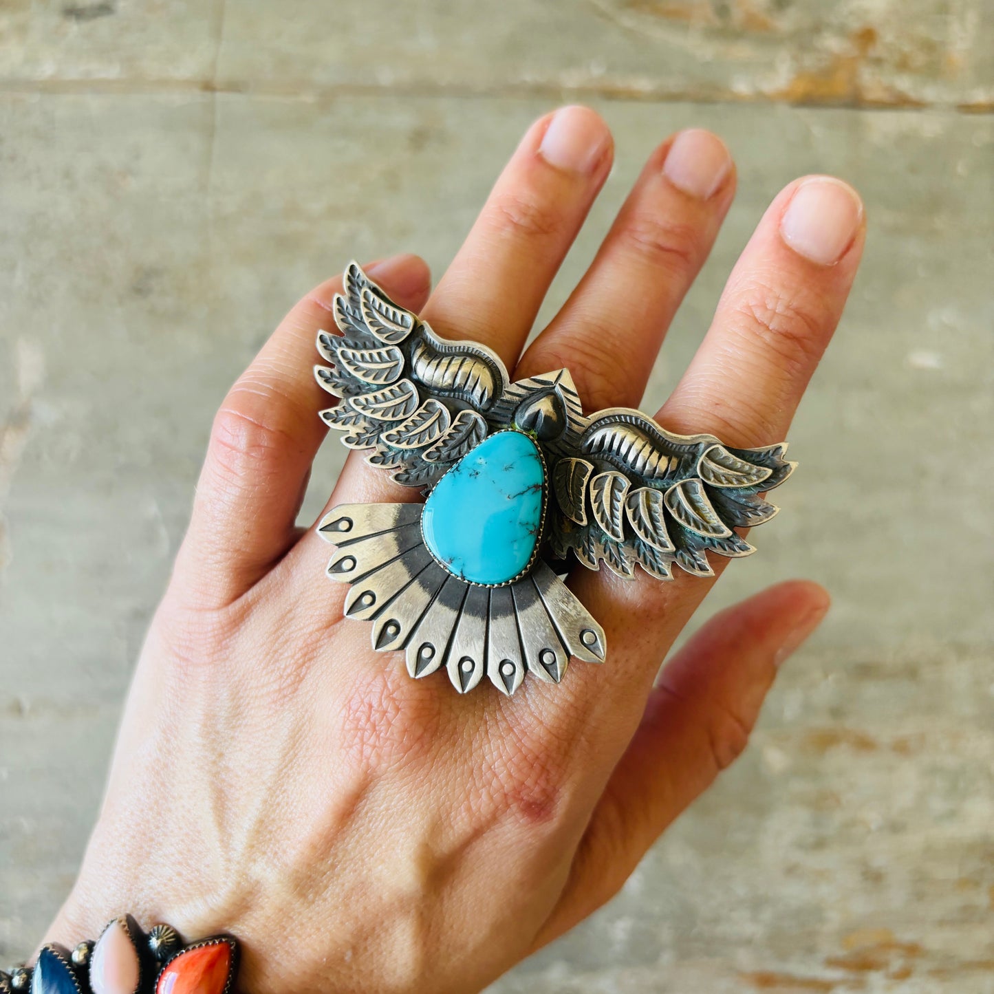 Navajo Derrick Cadman Sterling Silver & Kingman Eagle Ring