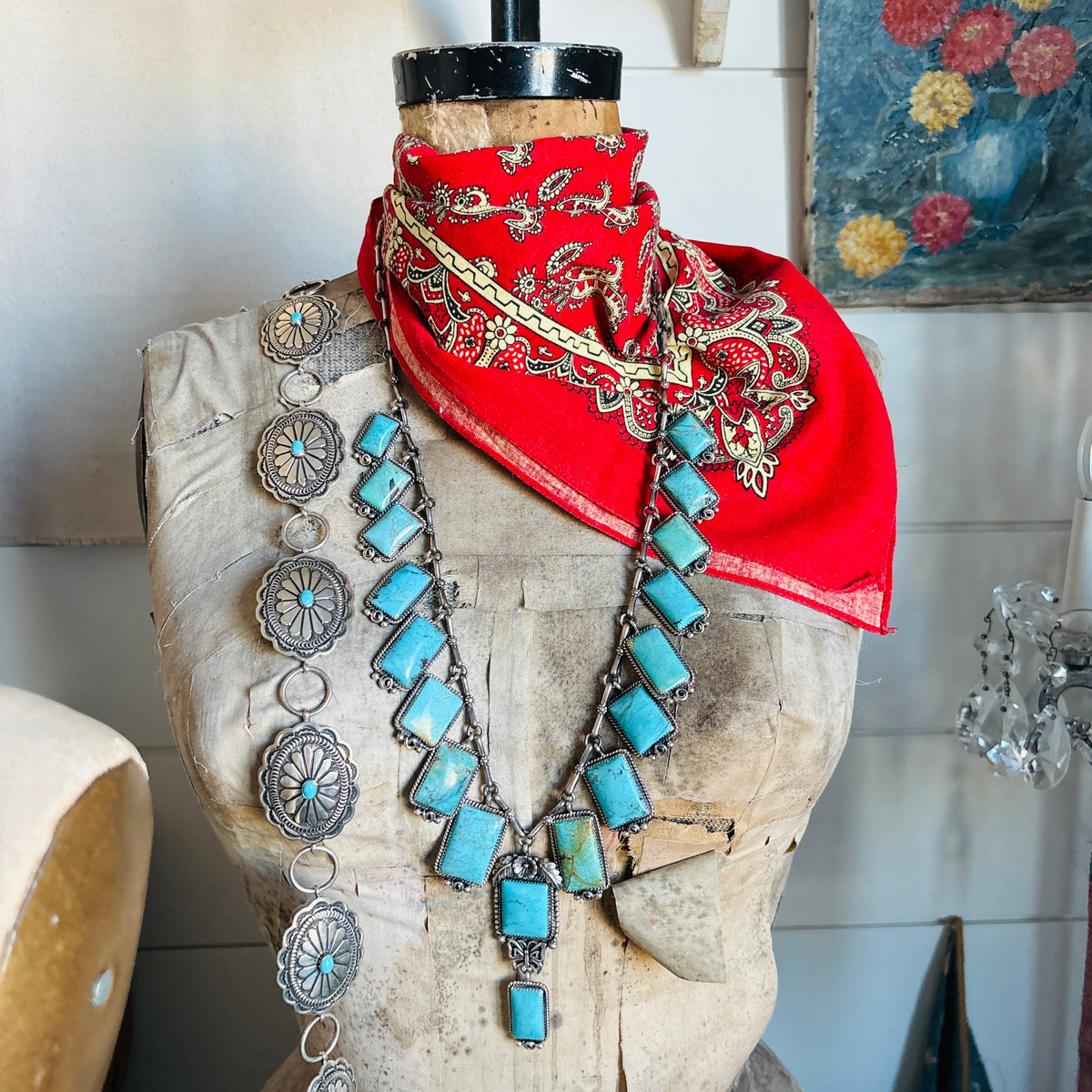 Navajo Brenda Jimenez Sterling Silver & Kingman Turquoise Statement Necklace