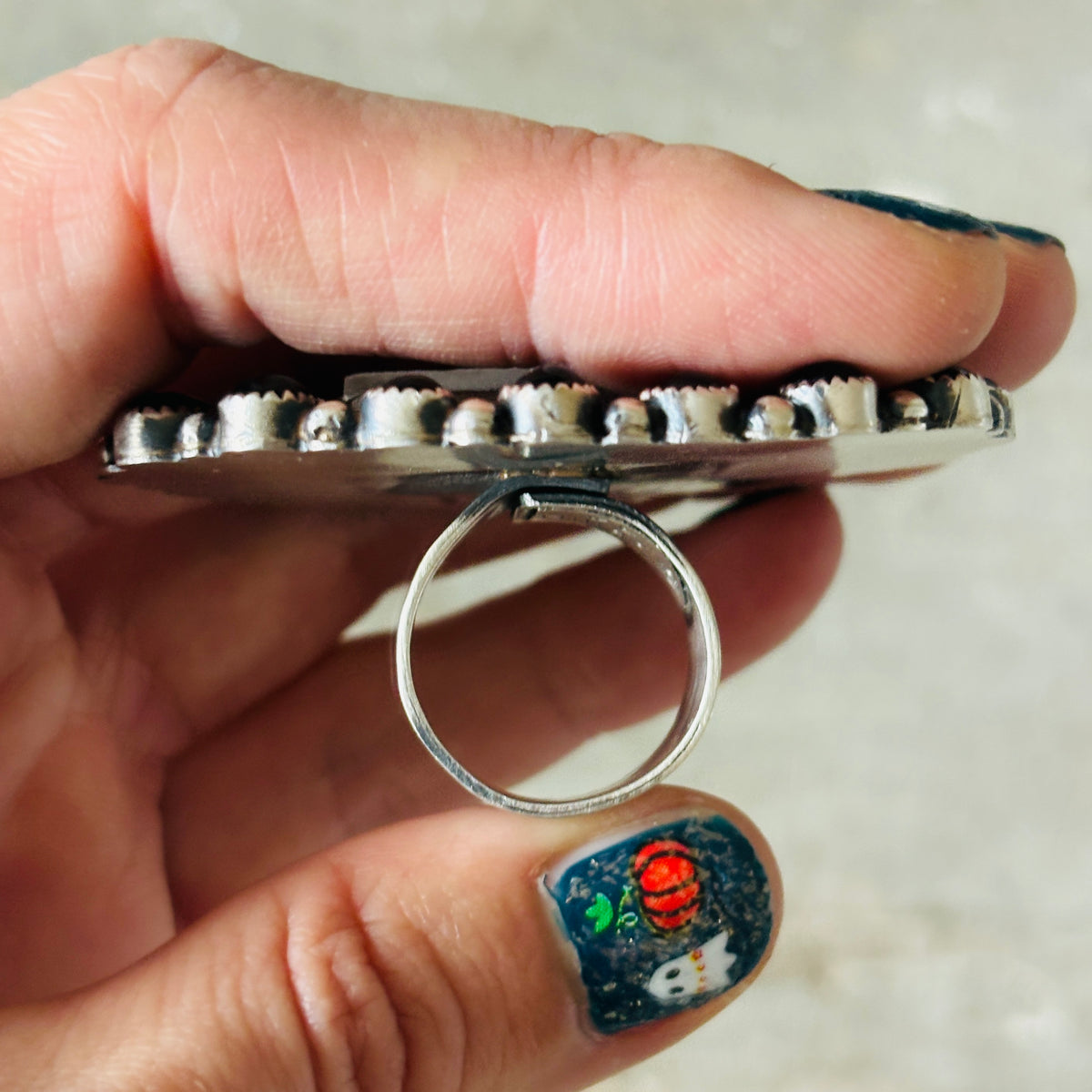 Navajo Kindale Billah Sterling Silver - Ceramic & Black Onyx Bat Ring