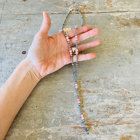 Navajo Sterling Silver & Pink Conch Pearls Lariat Necklace