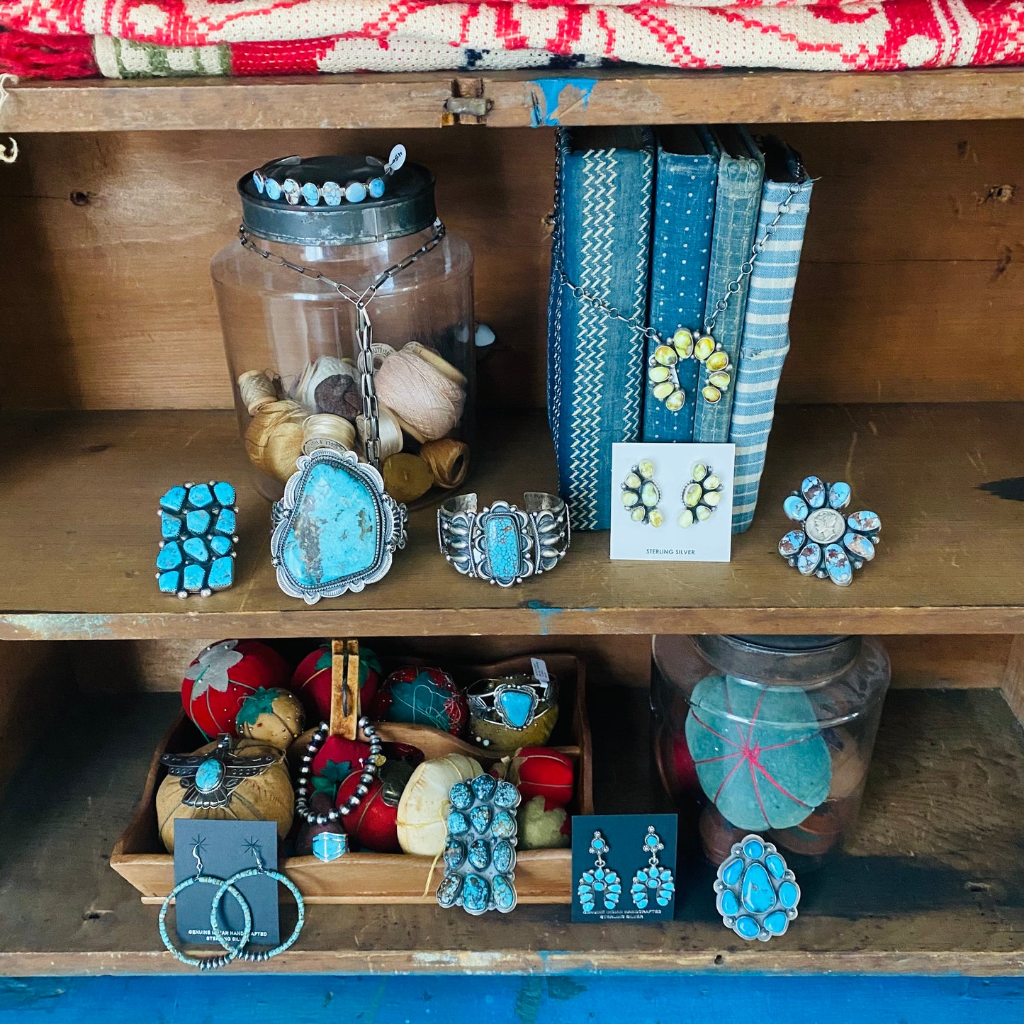 Native Strung Turquoise Heishi Beads & Sterling Silver Machine Made Pearls Earrings