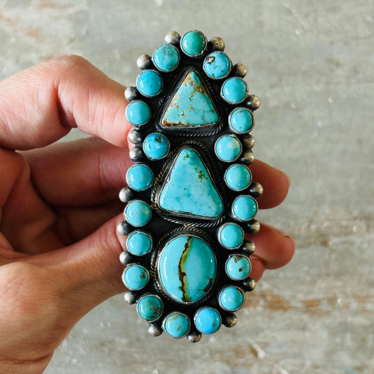 Navajo Bobby Johnson Sterling Silver & Mixed Turquoise Cluster Ring