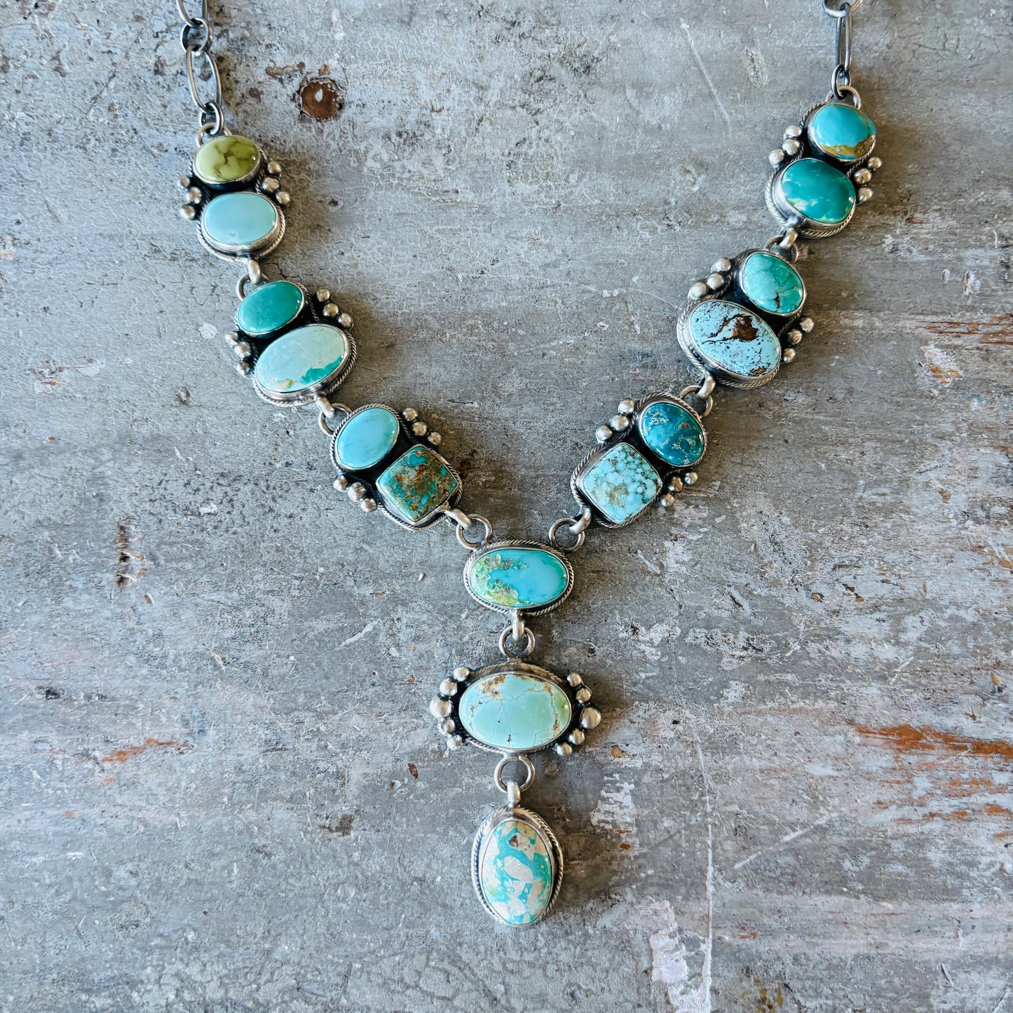 Navajo Kobe Martinez Sterling Silver & Mixed Turquoise Statement Necklace Set