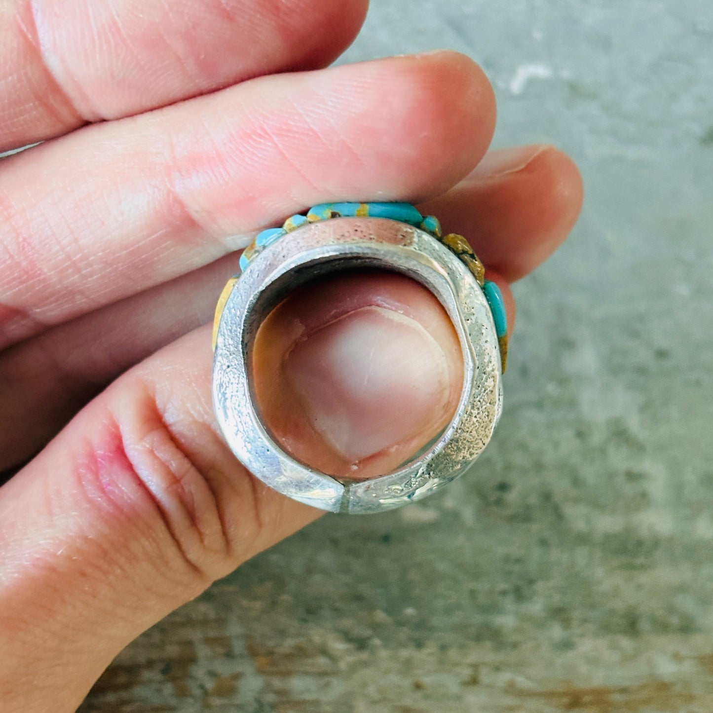 Navajo Lester James Sterling Silver & Kingman Turquoise Cobblestone Ring