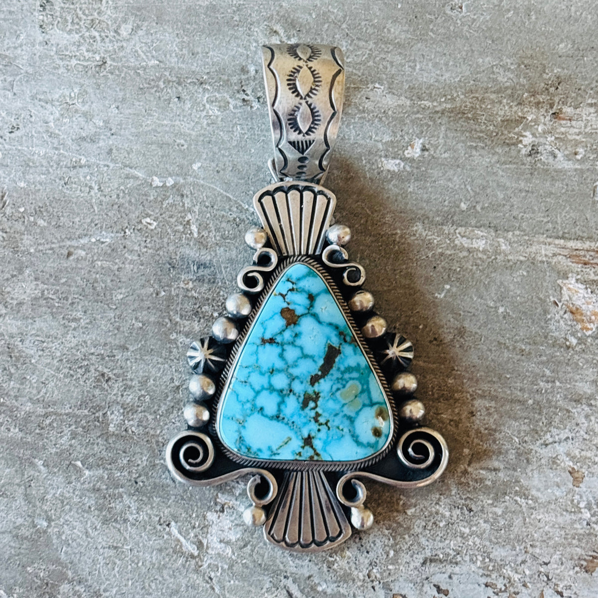 Navajo Daniel Benally Sterling Silver & Web Kingman Turquoise Pendant