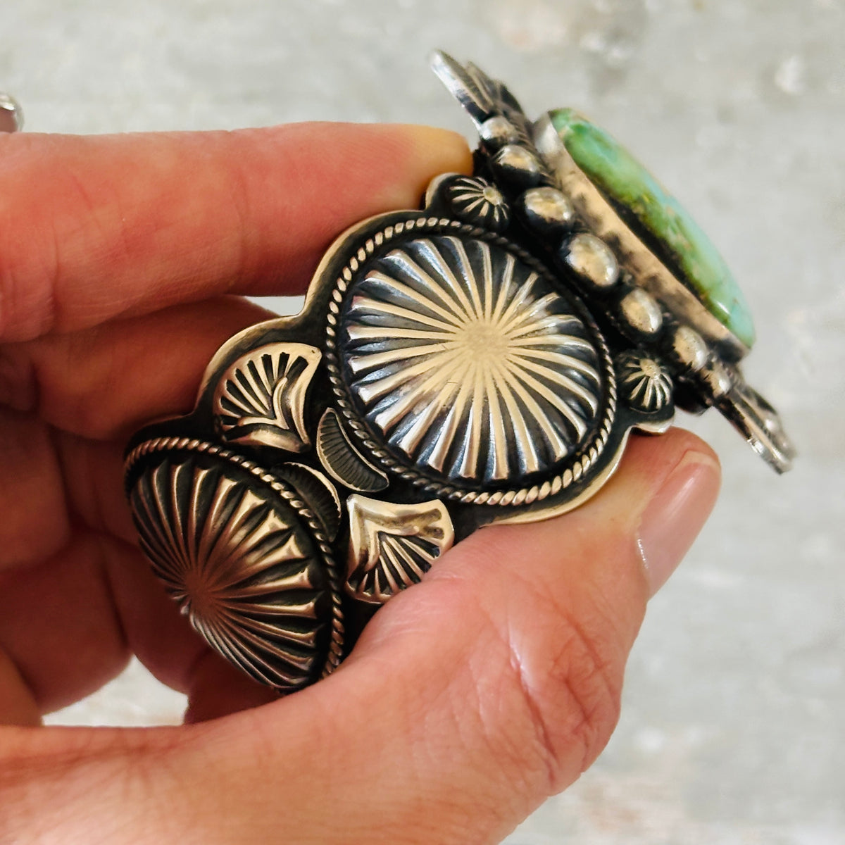 Navajo Hemerson Brown Sterling Silver & Royston Turquoise Statement Cuff