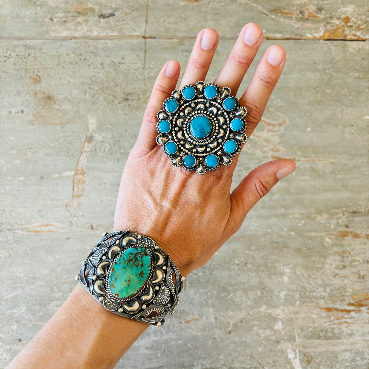 Navajo Kevin Billah Sterling Silver & Kingman Turquoise Statement Cuff