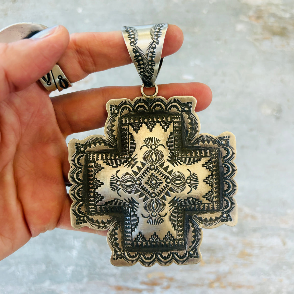 Navajo Vincent Platero Sterling Silver Statement Cross Pendant