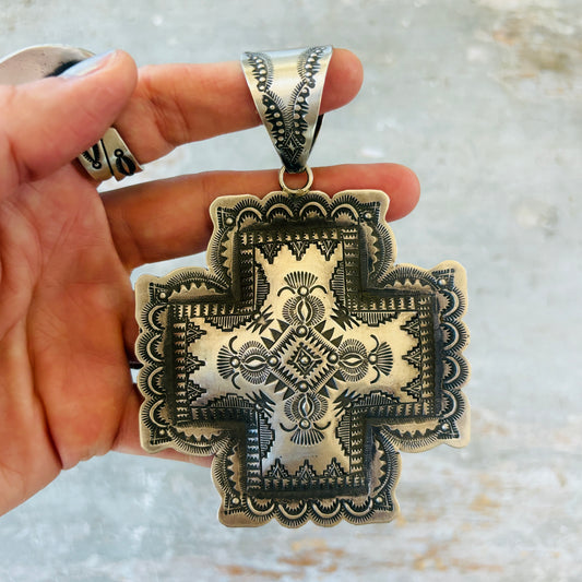 Navajo Vincent Platero Sterling Silver Statement Cross Pendant