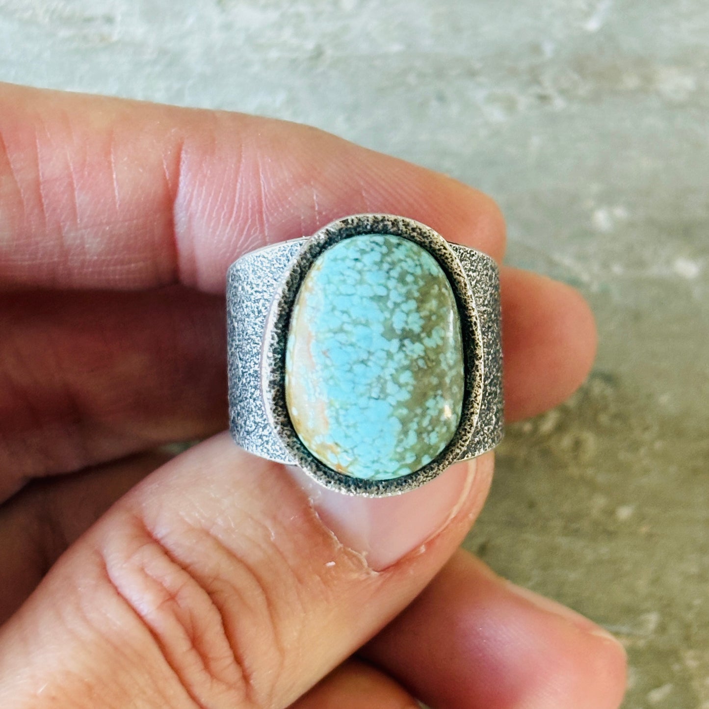 Lee Begay Sterling Silver & #8 Turquoise Tufa Cast Ring