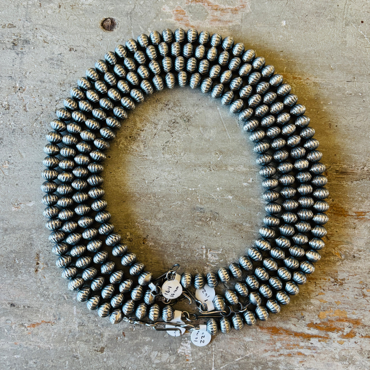 Navajo Tonisha Haley Sterling Silver 10mm Handmade Fluted Pearls Necklace