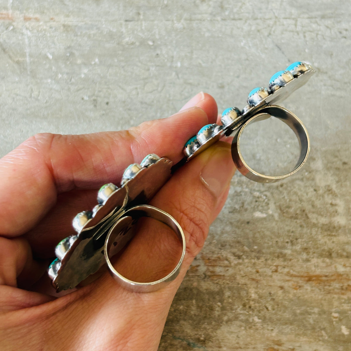 Navajo Ty Etsitty Sterling Silver & Turquoise Bronco Cluster Ring