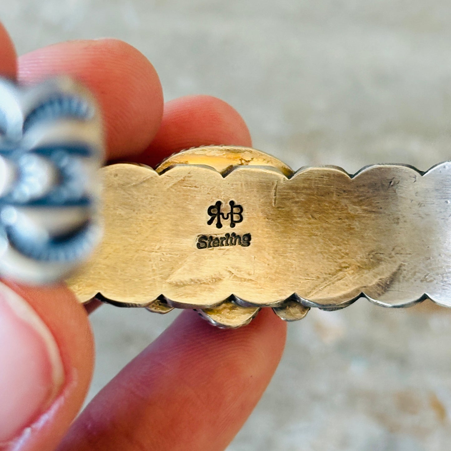 Navajo Randy Boyd Sterling Silver & Blue Ridge Turquoise Stacker Cuff