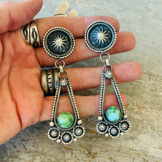 Navajo Hemerson Brown Sterling Silver & Sonoran Turquoise Earrings