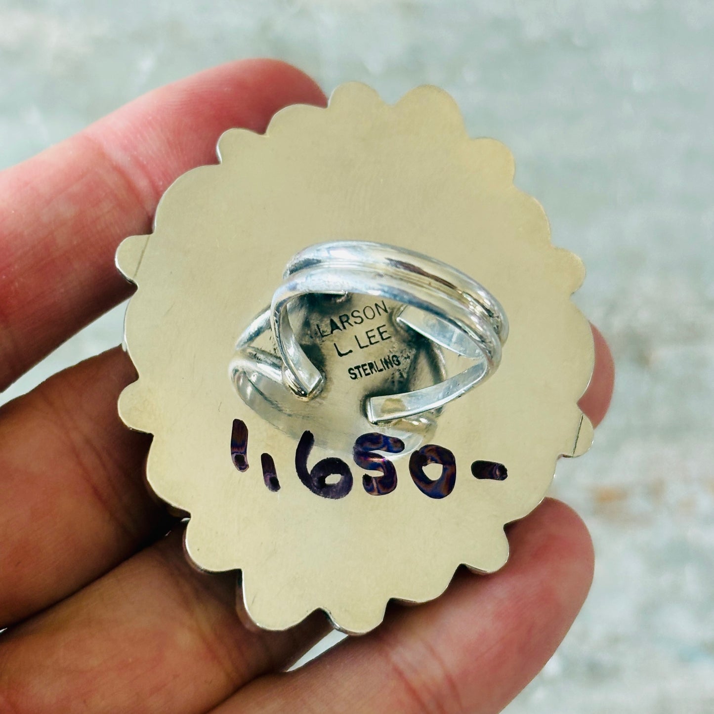 Navajo Larson Lee Sterling Silver & Sonoran Turquoise Cluster Ring