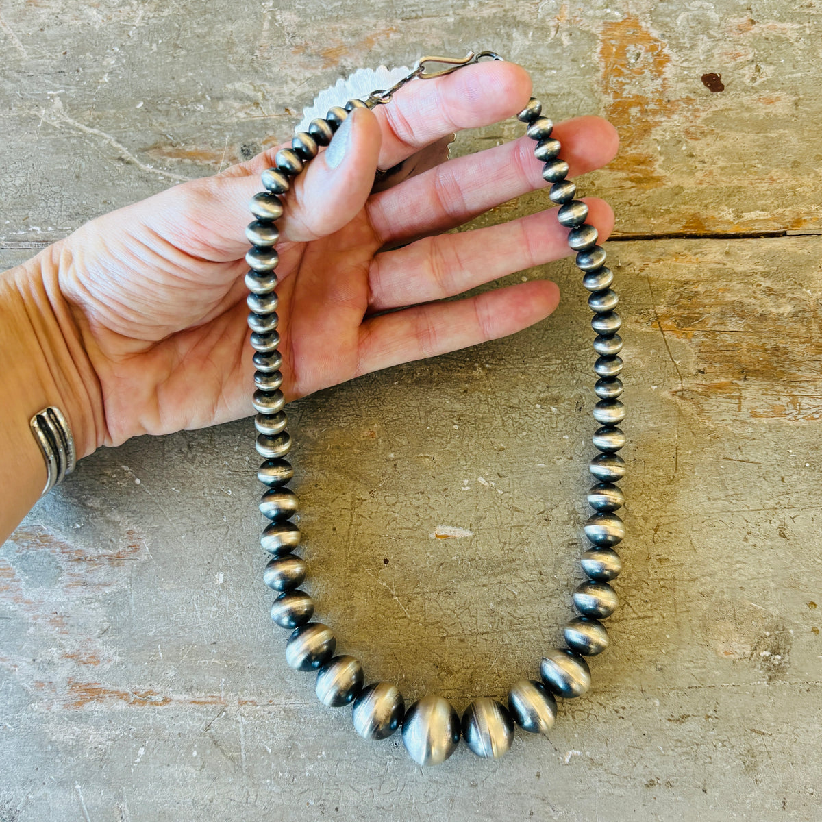 Navajo Preston Haley Sterling Silver Graduated Handmade Pearls Necklace