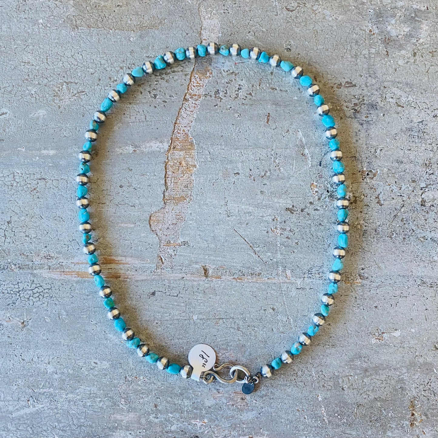 Native Strung Sterling Silver Machine Made & Turquoise 7mm Pearls Necklace