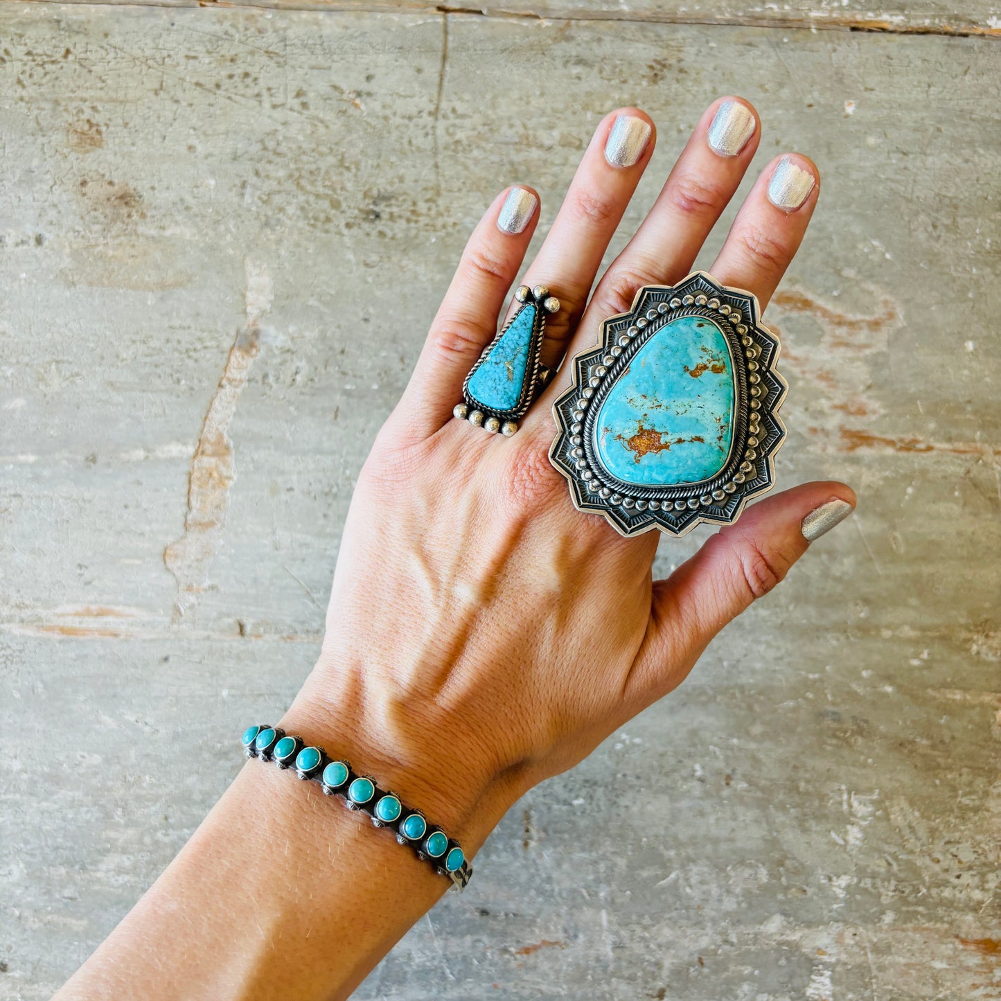 Navajo Herman Smith Sterling Silver & Sleeping Beauty Turquoise Stacker Cuff