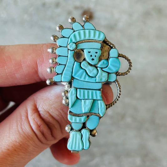 Vintage Zuni Larry Laate Sterling Silver & Turquoise Kachina Ring