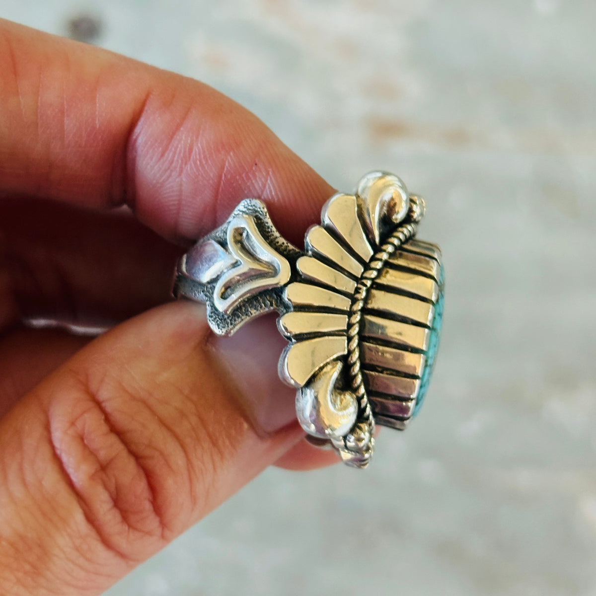 Navajo Thomas Jim Sterling Silver & Blue Moon Turquoise Statement Ring