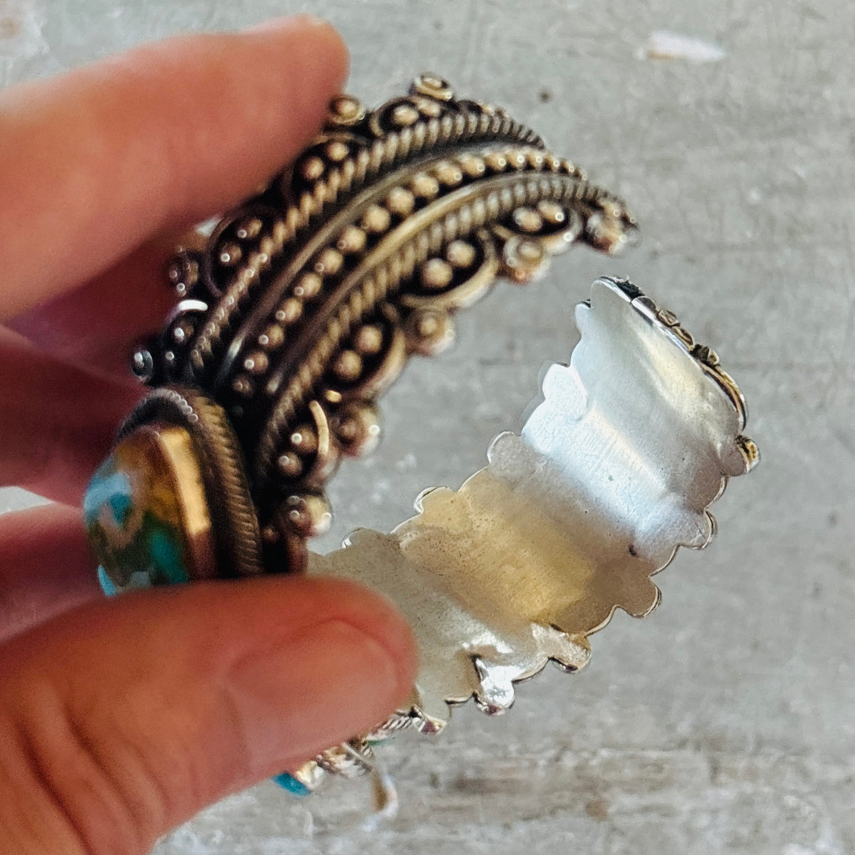 Navajo Hemerson Brown Sterling Silver & Sonoran Turquoise Three Stone Statement Cuff