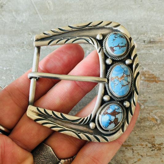 Navajo Bobby Johnson Sterling Silver & Golden Hills Turquoise Belt Buckle