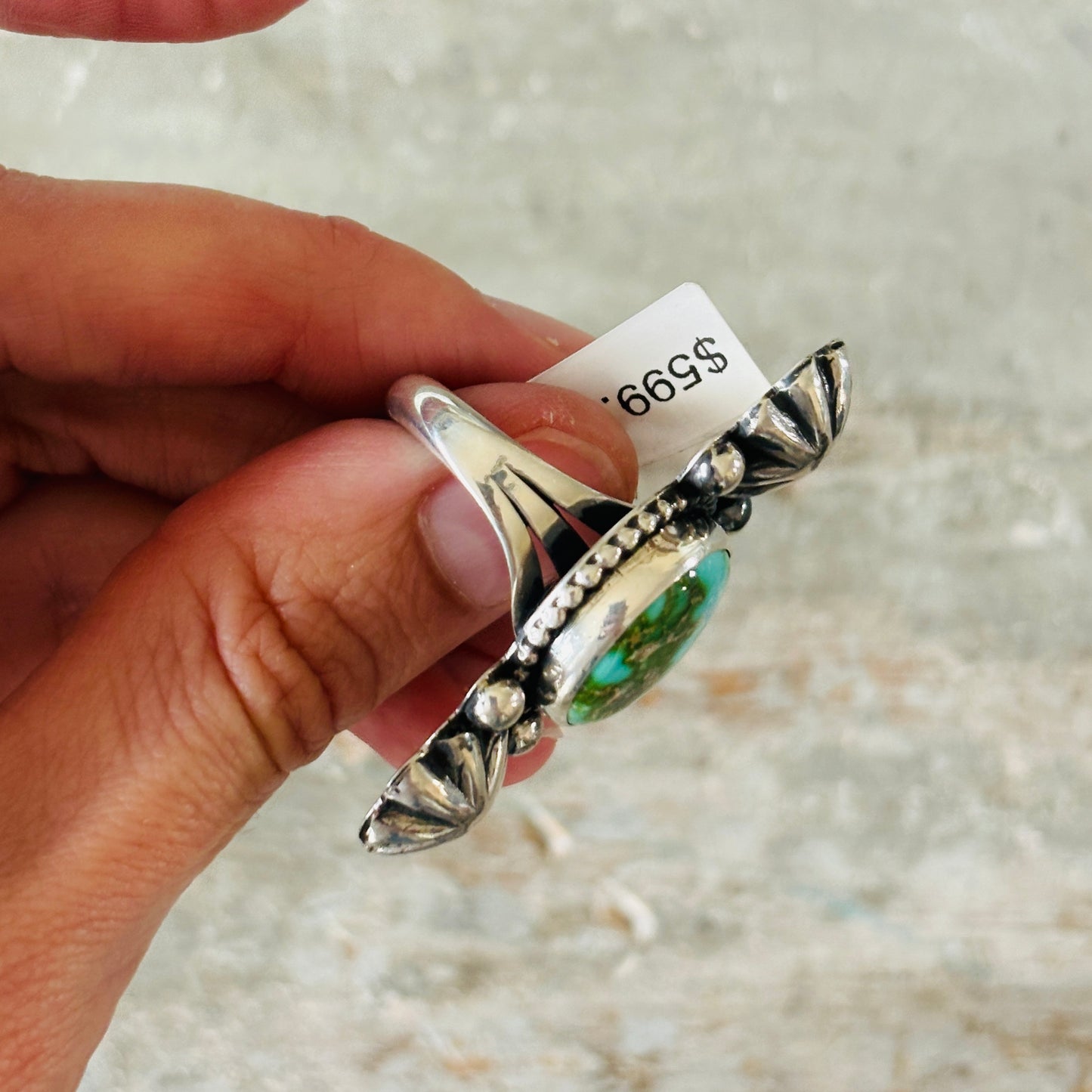 Navajo Mary Ellen Sterling Silver & Sonoran Turquoise Starburst Ring