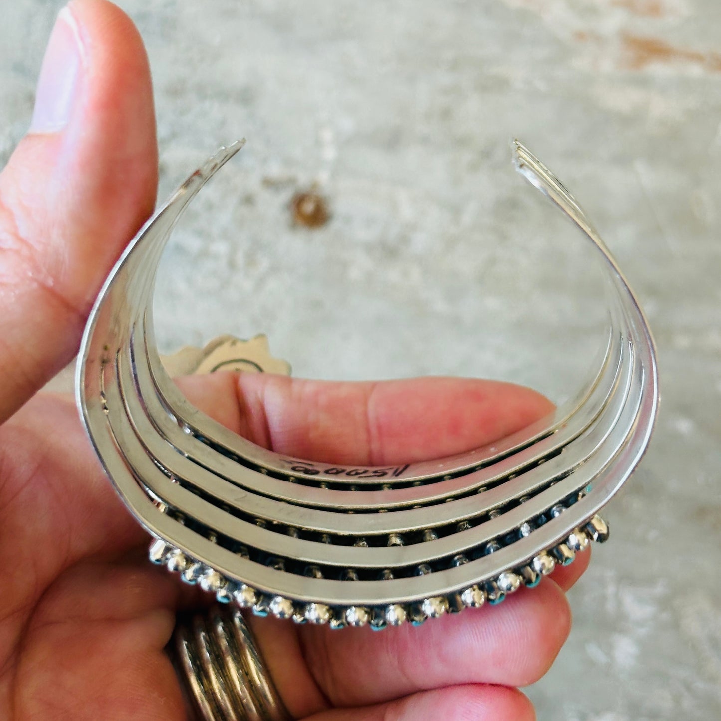 Zuni Veronica Martza Sterling Silver & Kingman Turquoise Five Row Statement Cuff