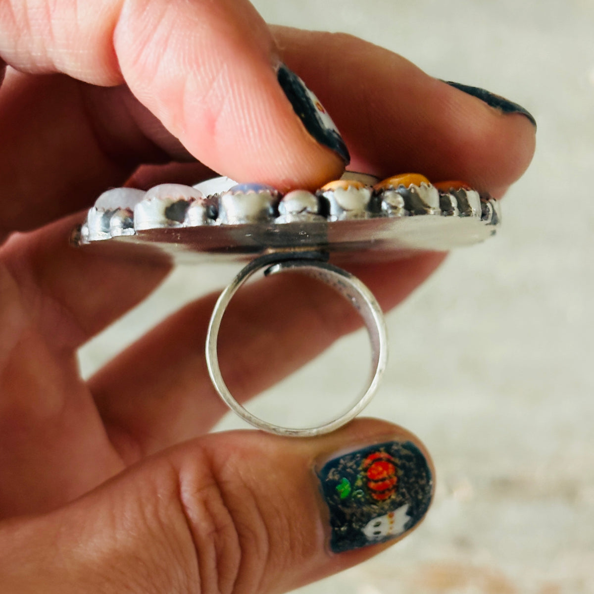 Navajo Kindale Billah - Ceramic - Orange Spiny Oyster & Moonstone Ghost Ring