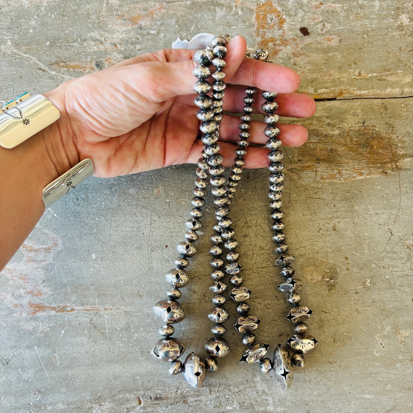 Navajo Lyanne Goodluck Sterling Silver Graduated Handmade Pearls Necklace