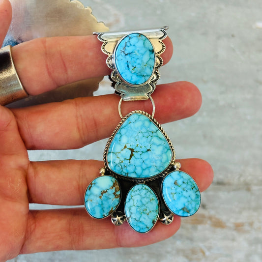 Navajo Signed Sterling Silver & Web Kingman Turquoise Statement Pendant