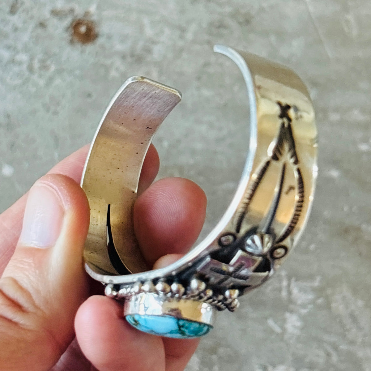Navajo Happy Piasso Sterling Silver & Web Kingman Turquoise Cross Stacker Cuff