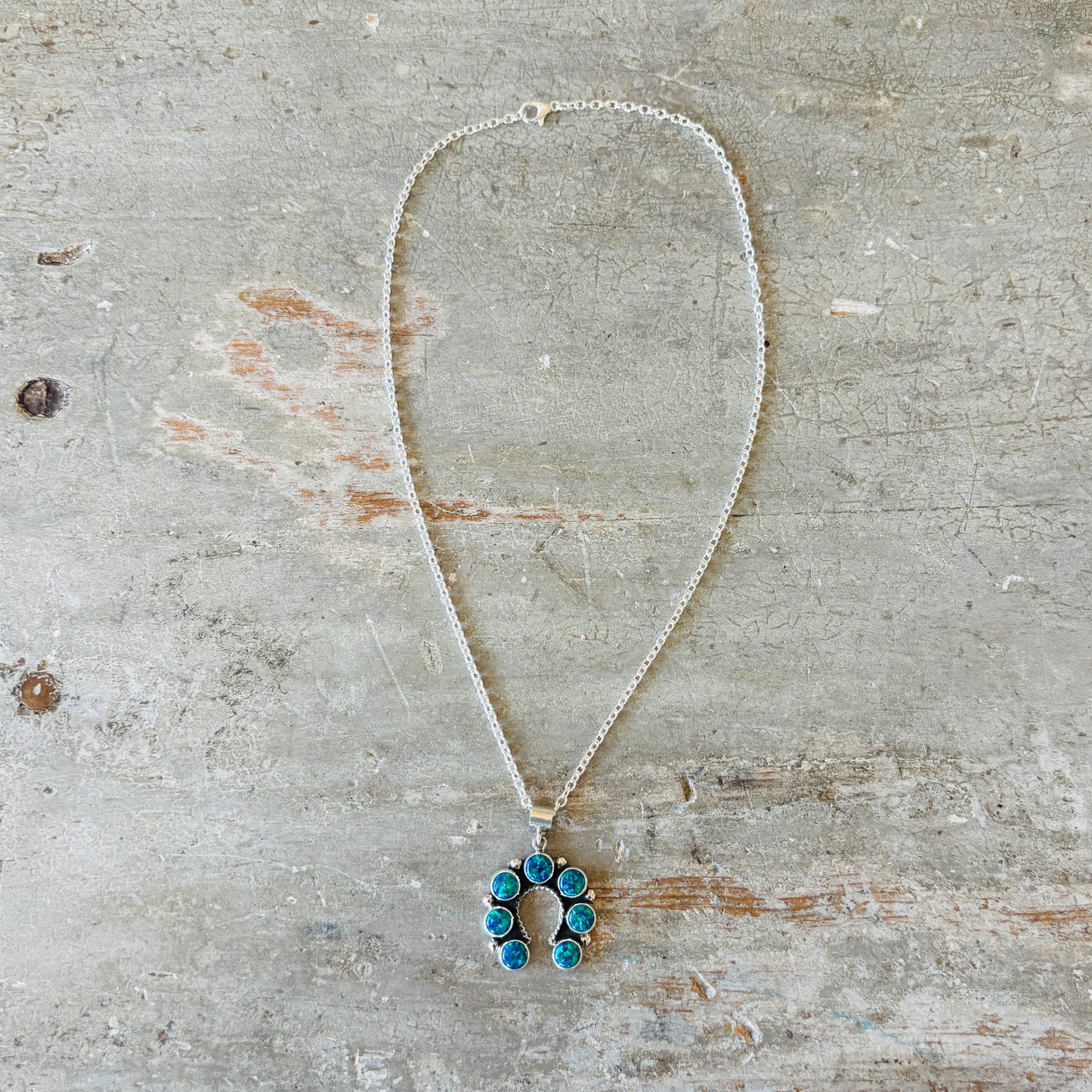 New Navajo Martin Perry Sterling Silver & Blue Lab Opal Naja Pendant