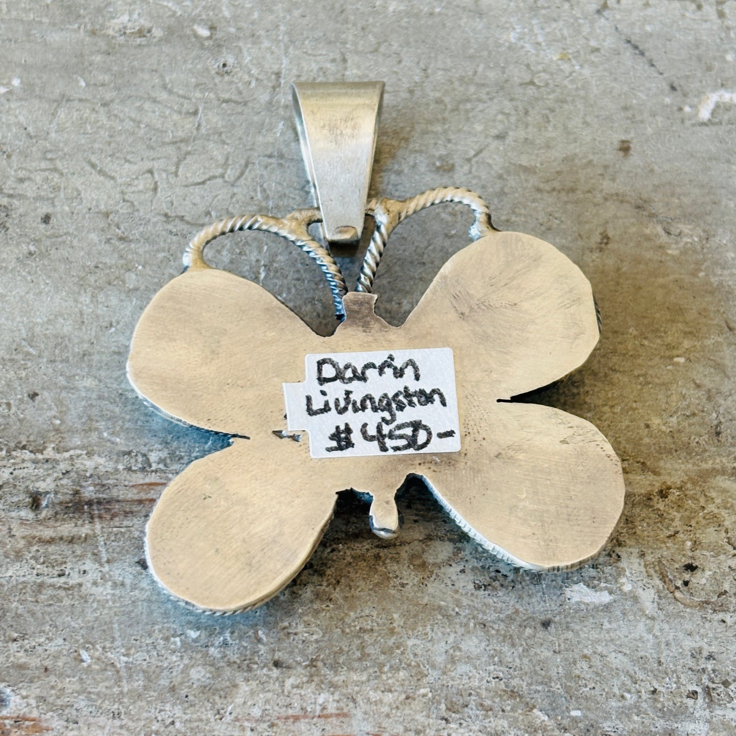 Navajo Darrin Livingston Sterling Silver & Blue Ridge Turquoise Butterfly Pendant