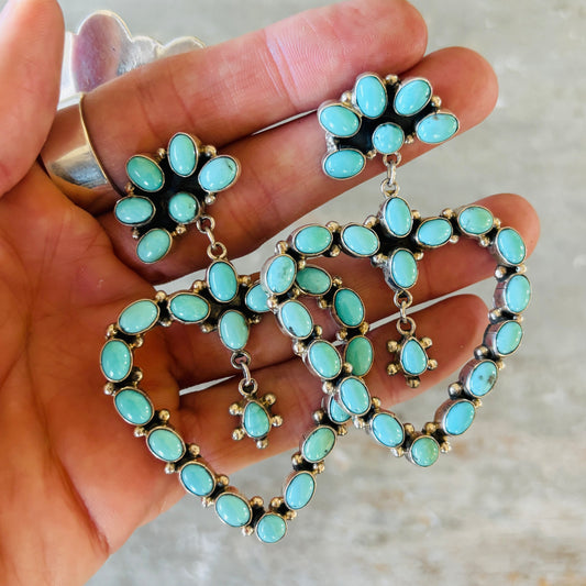 Navajo Jones Delgarito Sterling Silver & Campitos Turquoise Heart Cluster Earrings