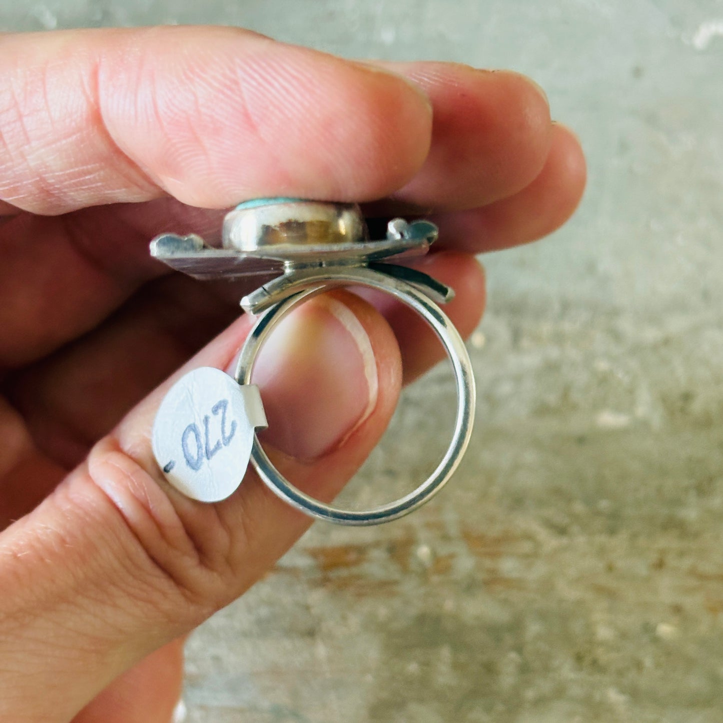 Navajo Signed Sterling Silver & Lone Mountain Turquoise Three Stone Ring