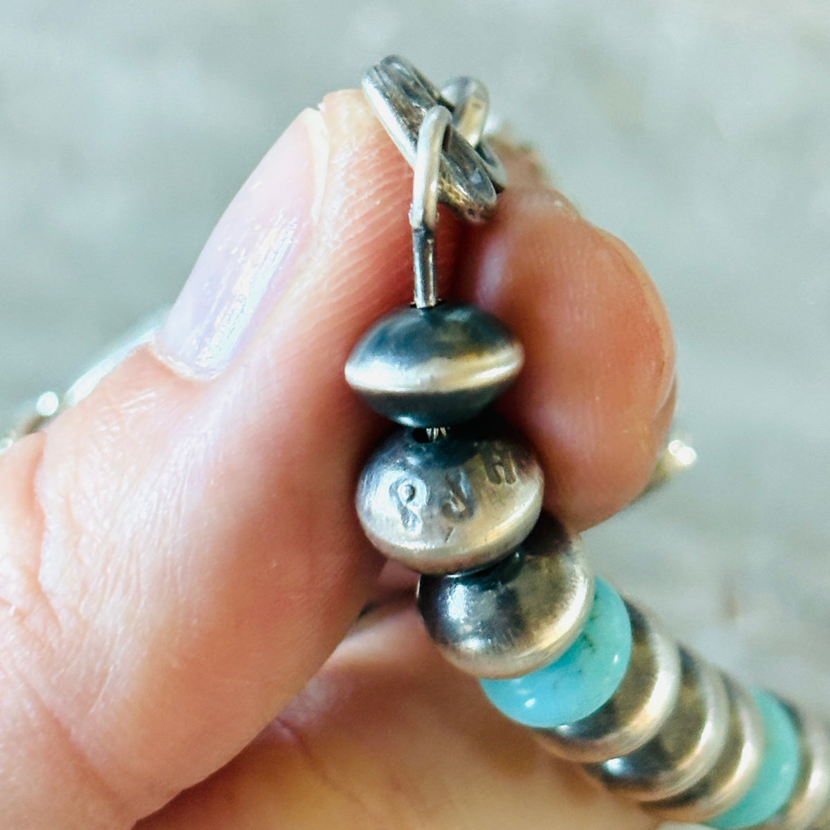 Navajo Preston Haley Sterling Silver & Mina Maria 7mm Handmade Pearls Necklace