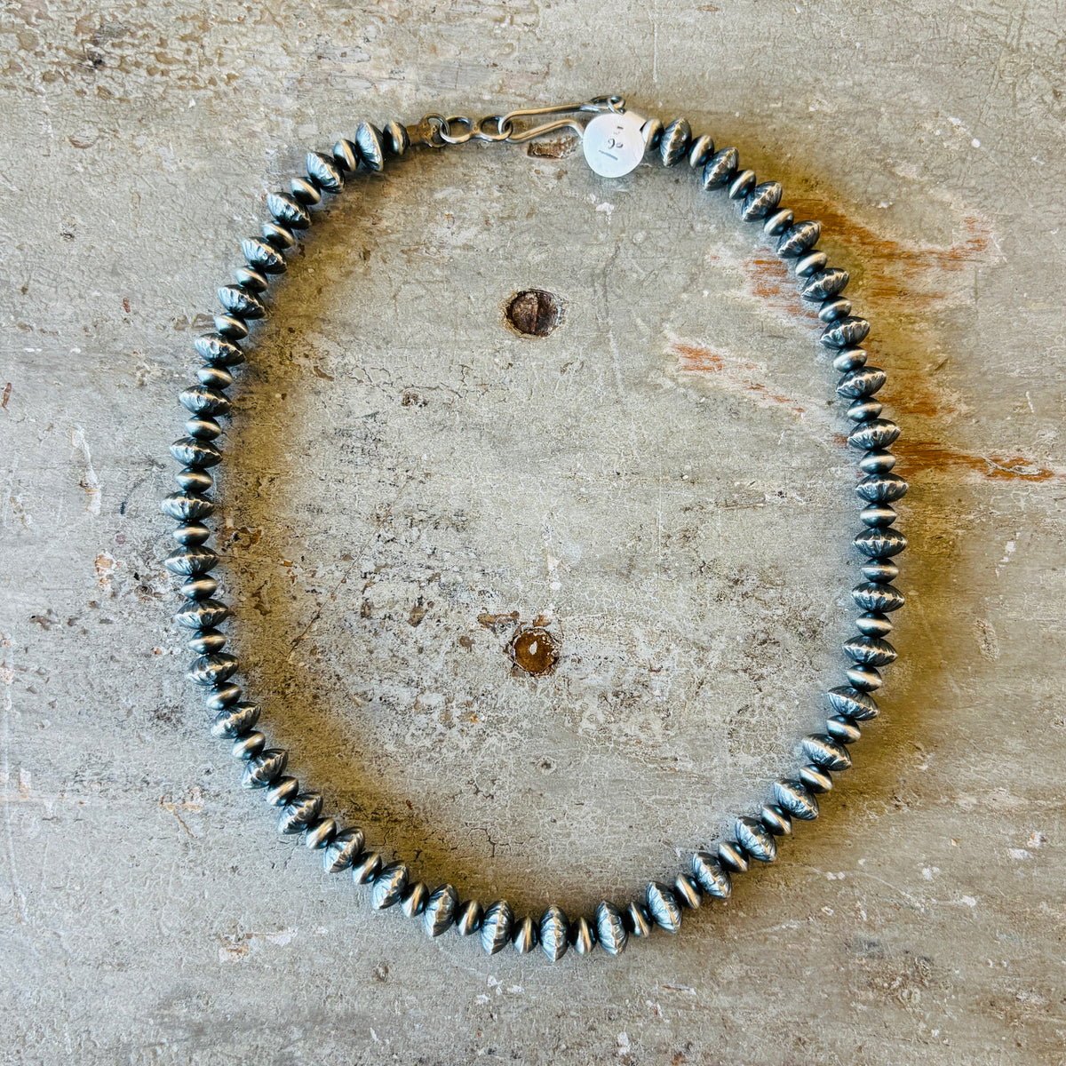 Navajo Tonisha Haley Sterling Silver 10mm Fluted - 6.5mm Round Handmade Pearls Necklace