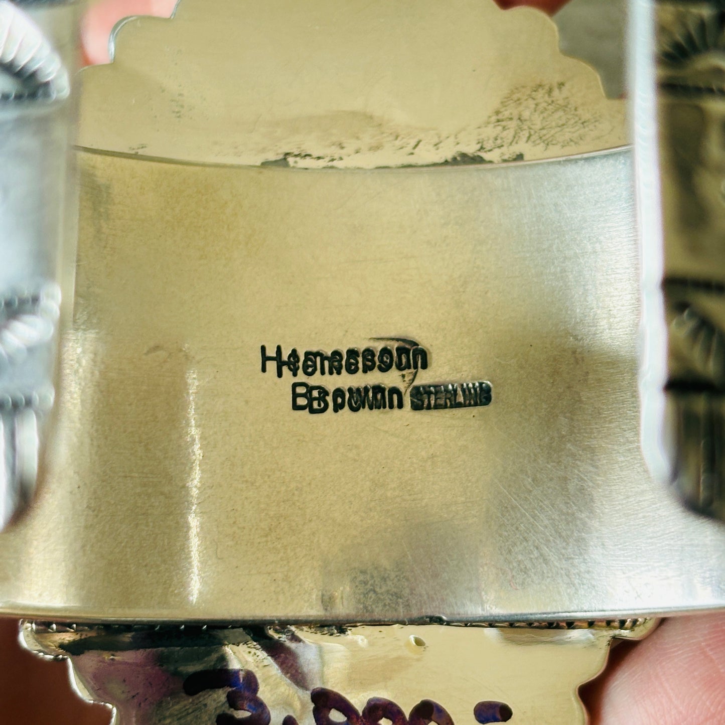 Navajo Hemerson Brown Sterling Silver - Red Coral & Sonoran Turquoise Cluster Hearts Cuff