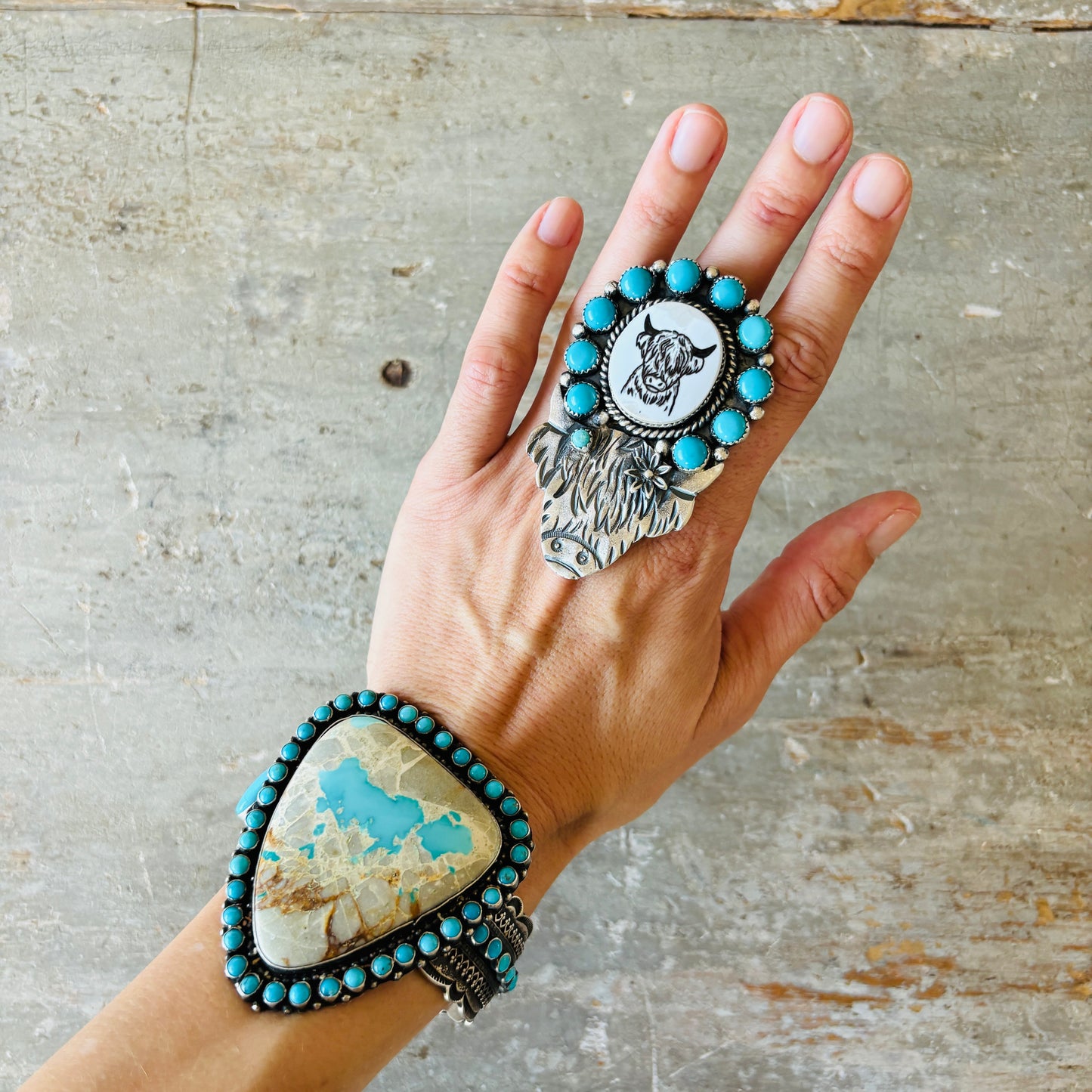 Navajo Shawn Cayatineto Sterling Silver - Royston & Kingman Turquoise Statement Cuff