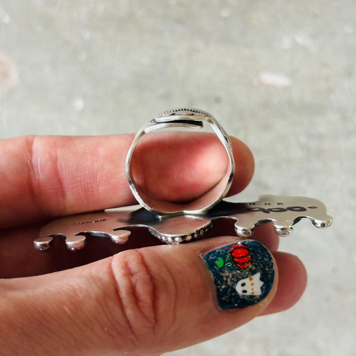 Navajo Readda Begay Sterling Silver & Black Onyx Bat Ring