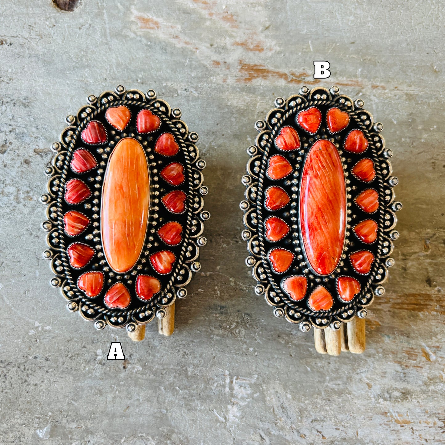 Navajo Hemerson Brown Sterling Silver & Spiny Hearts Statement Ring