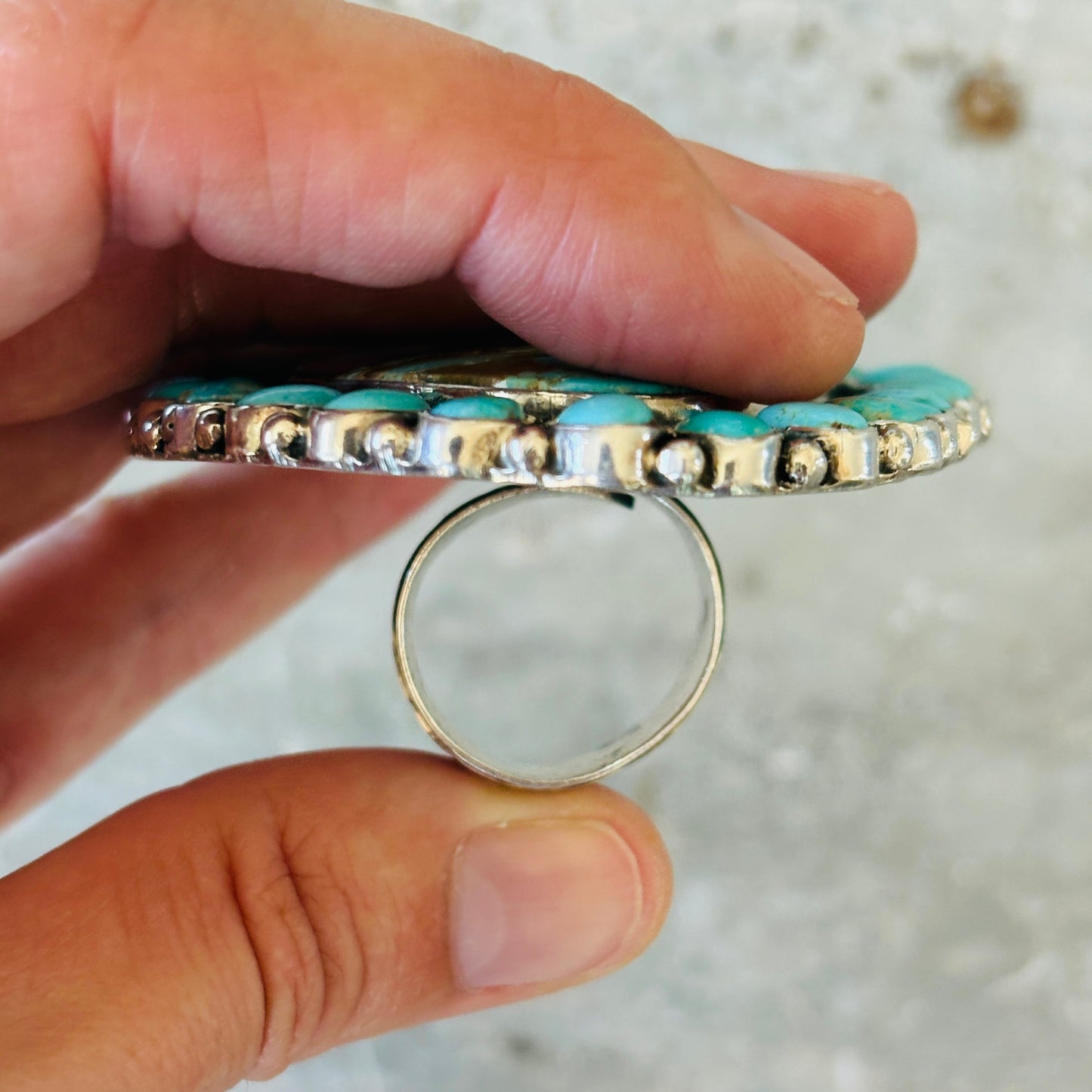 Navajo Tonya June Rafael Sterling Silver - #8 & Kingman Turquoise Cluster Ring