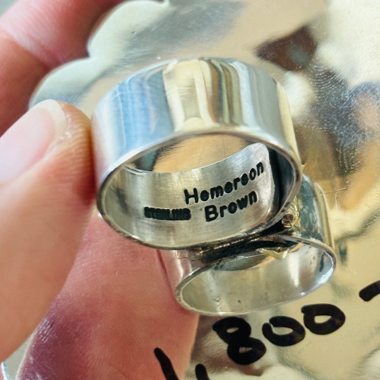 Navajo Hemerson Brown Sterling Silver & Kingman Turquoise Cluster Ring