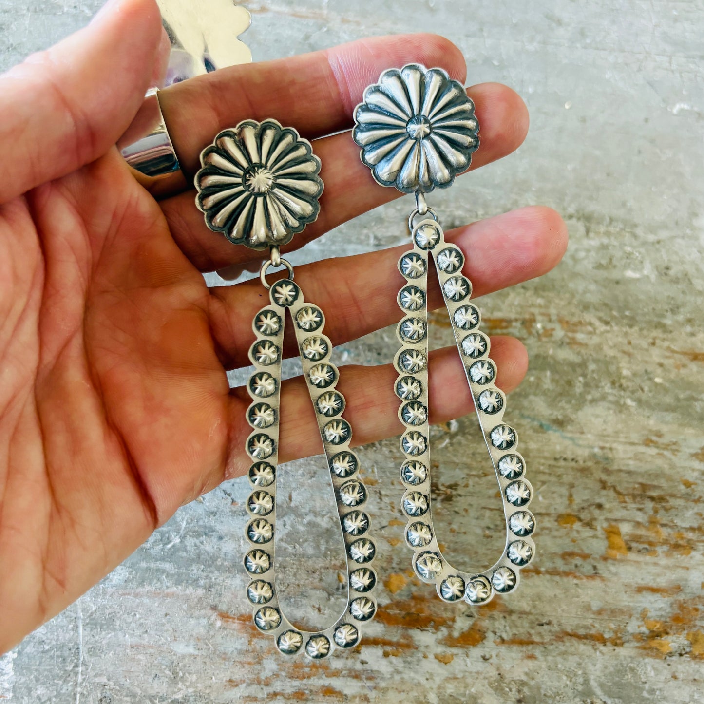 Navajo Sterling Silver Eugene Charley Concho Statement Earrings