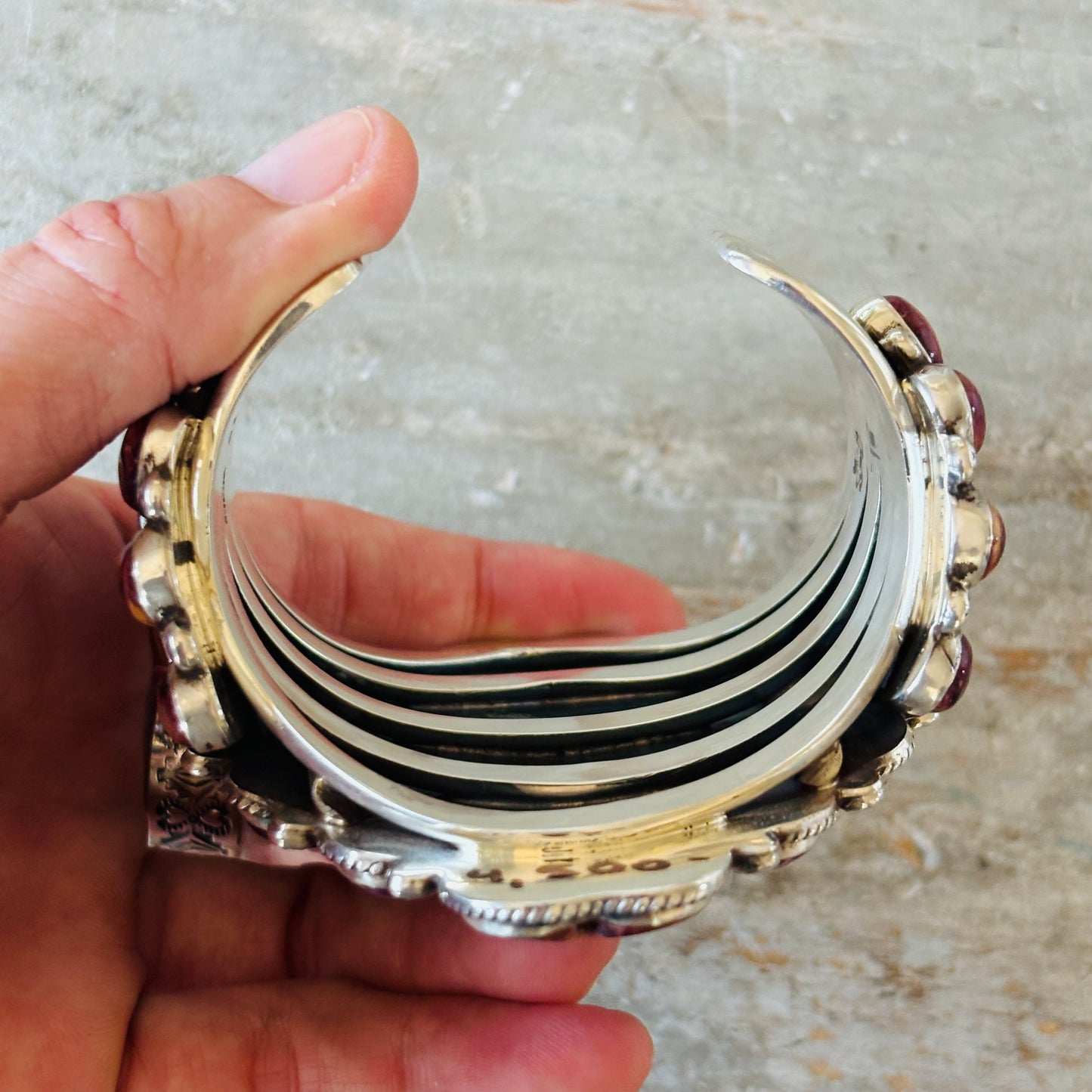 Navajo Tyler Brown Sterling Silver & Purple Spiny Hearts Statement Cuff