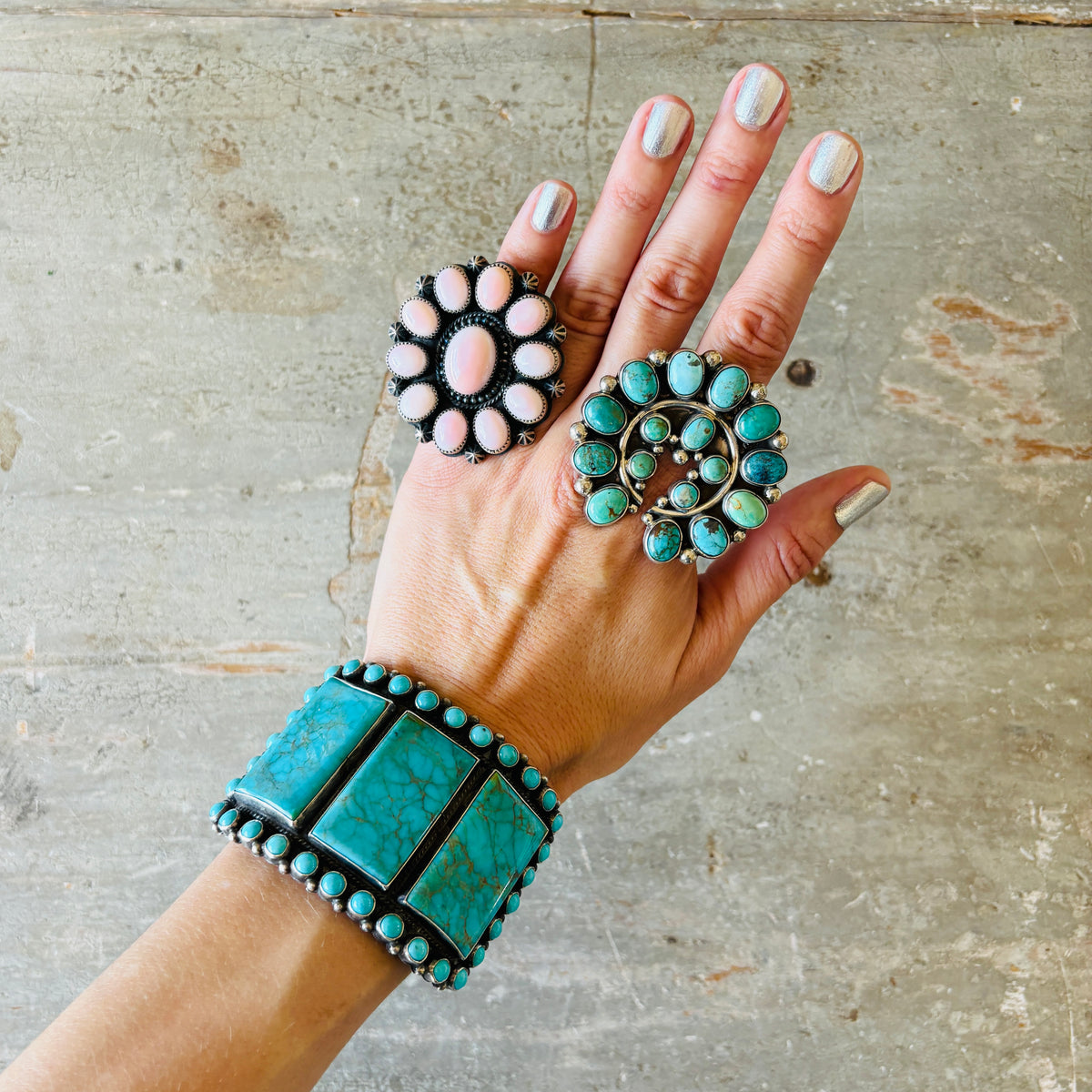 Navajo Anthony Skeets Sterling Silver & Kingman Turquoise Statement Cuff