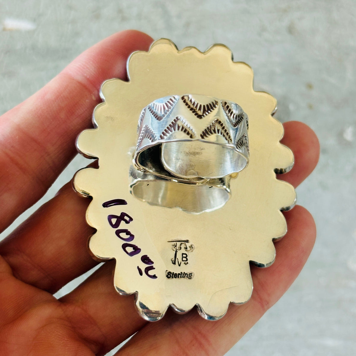 Navajo Tyler Brown Sterling Silver & Kingman Turquoise Cluster Ring